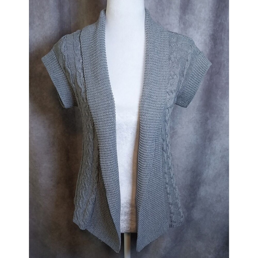 Sydney Tyler Grey Cable Knit Short Sleeve Open Front Cardigan Vest Size Medium